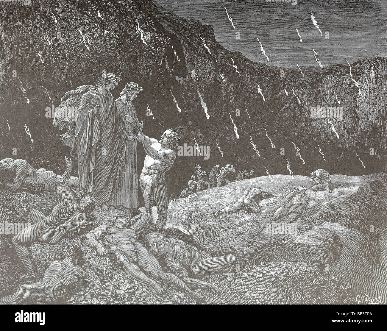 Gustave Dore's Illustration 'Brunetto Latini' from Dante's Divine Comedy Stock Photo