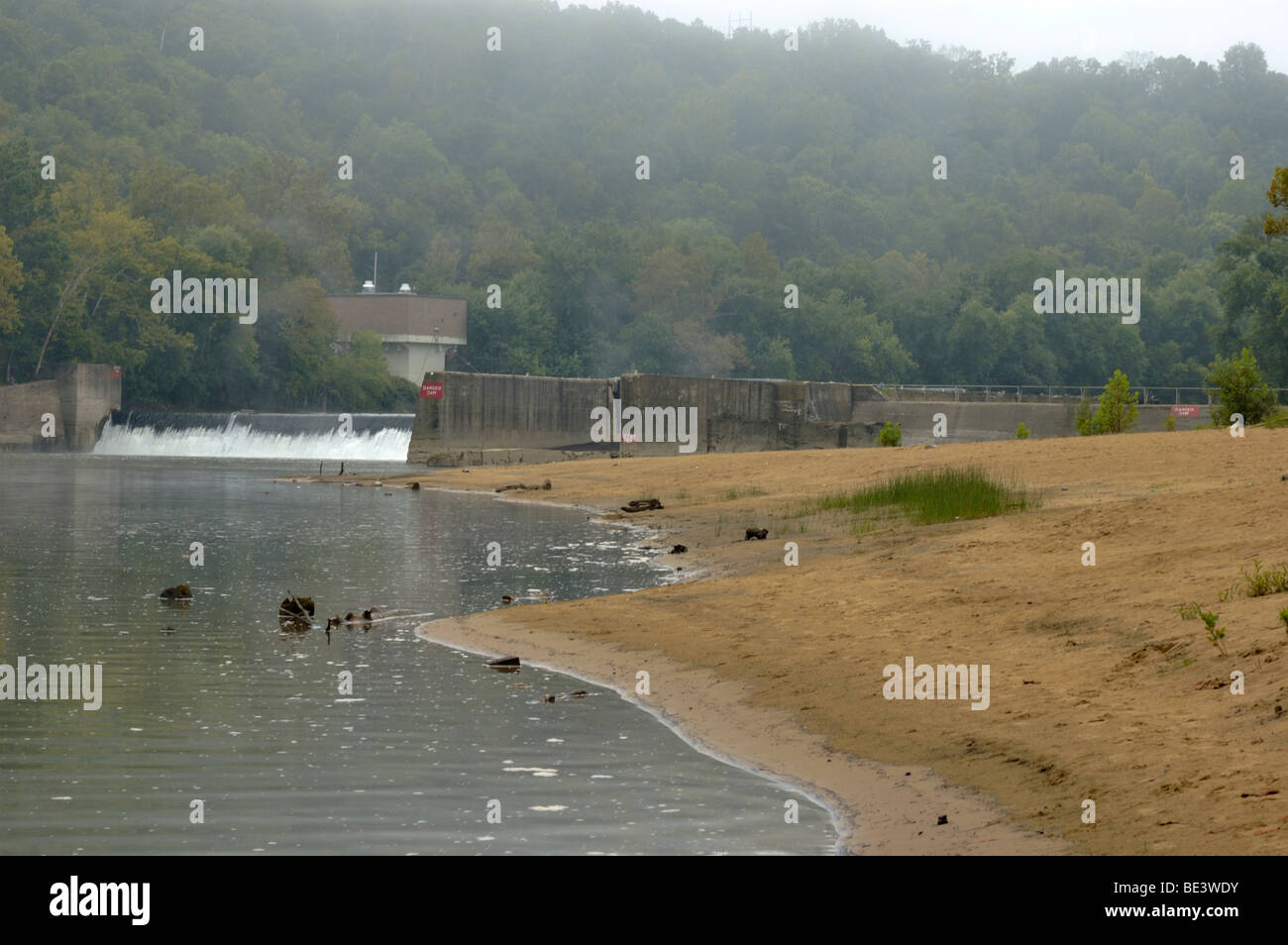 Sandy beach below the lock and dam number 10 on the Kentucky River at