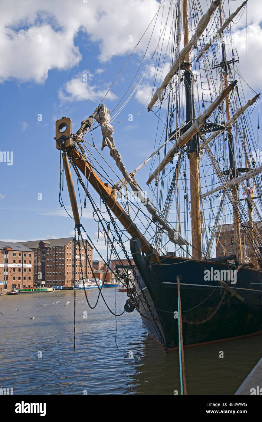 Gloucester docks, historic sailing ship, urban renewal, Gloucestershire