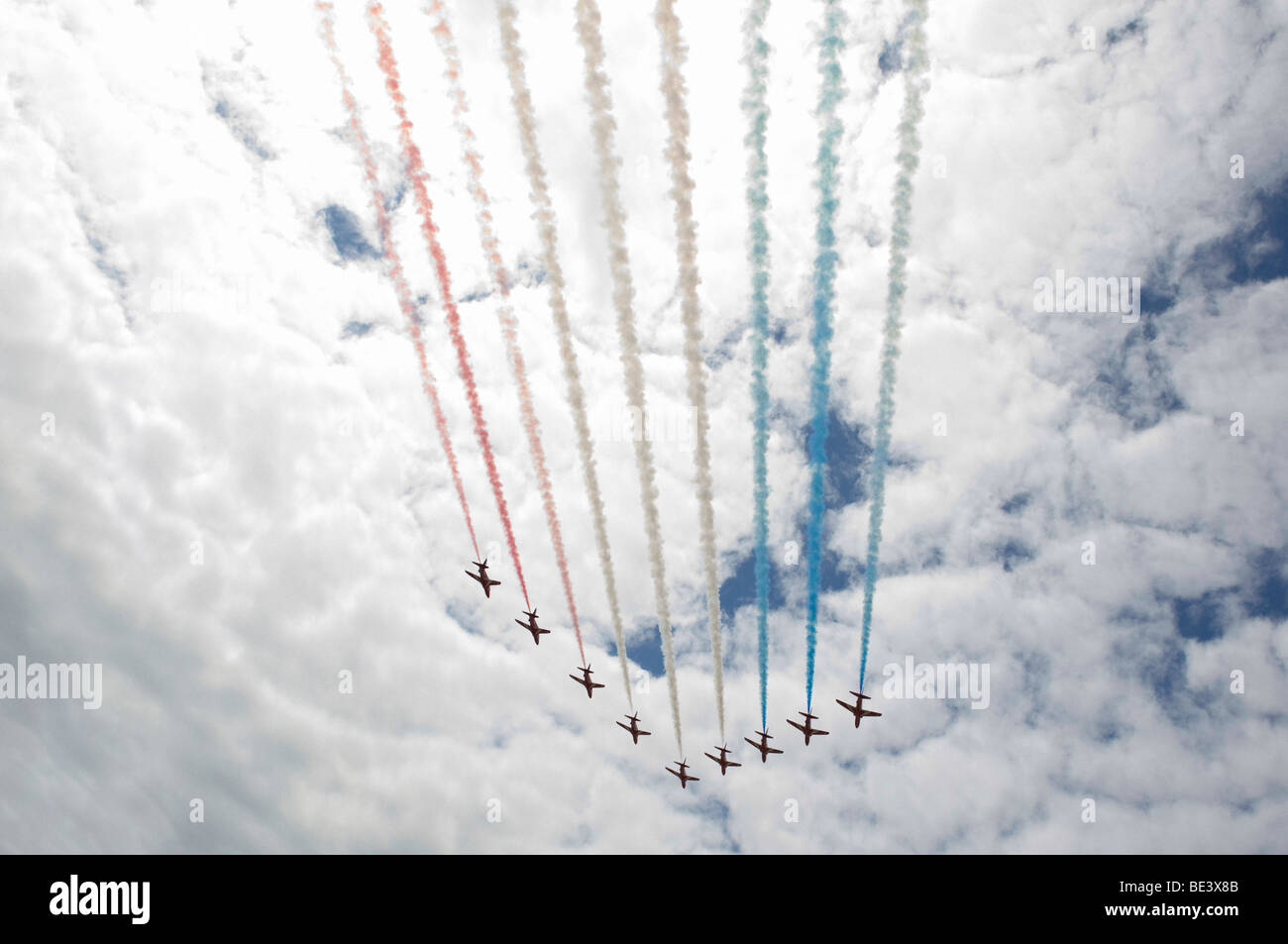 The Royal Air Force Aerobatic Team (Red Arrows) race to the finish at ...