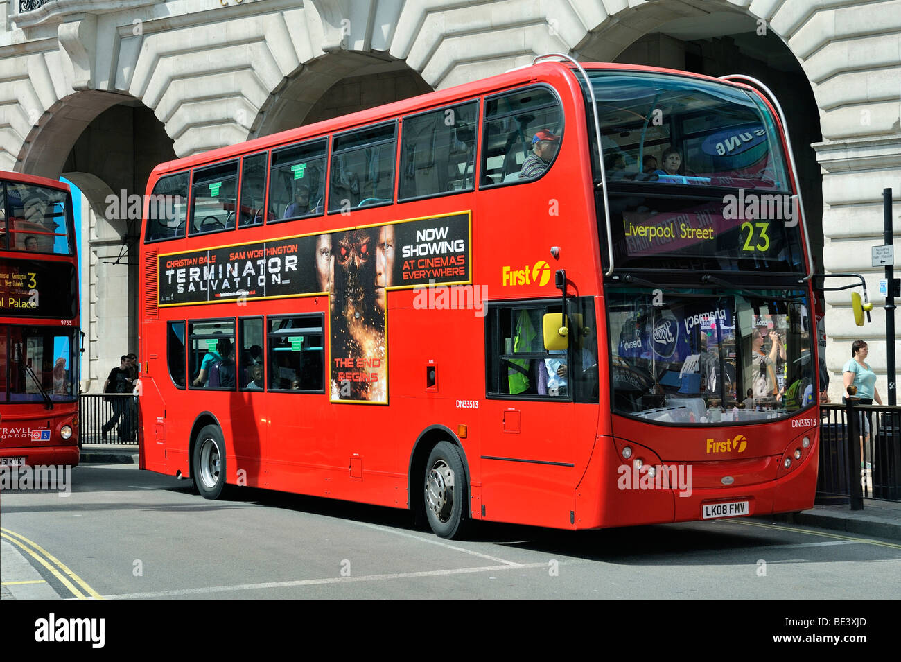 Modern double-decker bus, Routemaster, in London City, England, United Kingdom, Europe Stock Photo