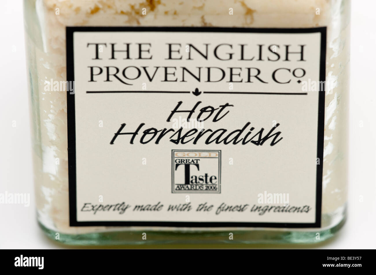 Jar of The English Provender hot Horseradish sauce closeup Stock Photo