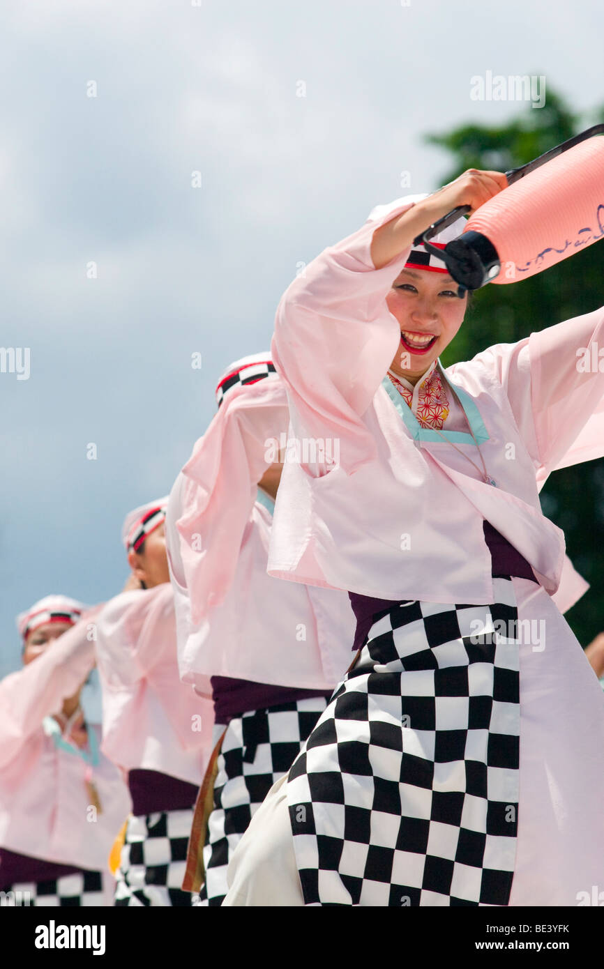 Colourful dancers at the annual Yosakoi festival in Sapporo, Hokkaido, Japan Stock Photo