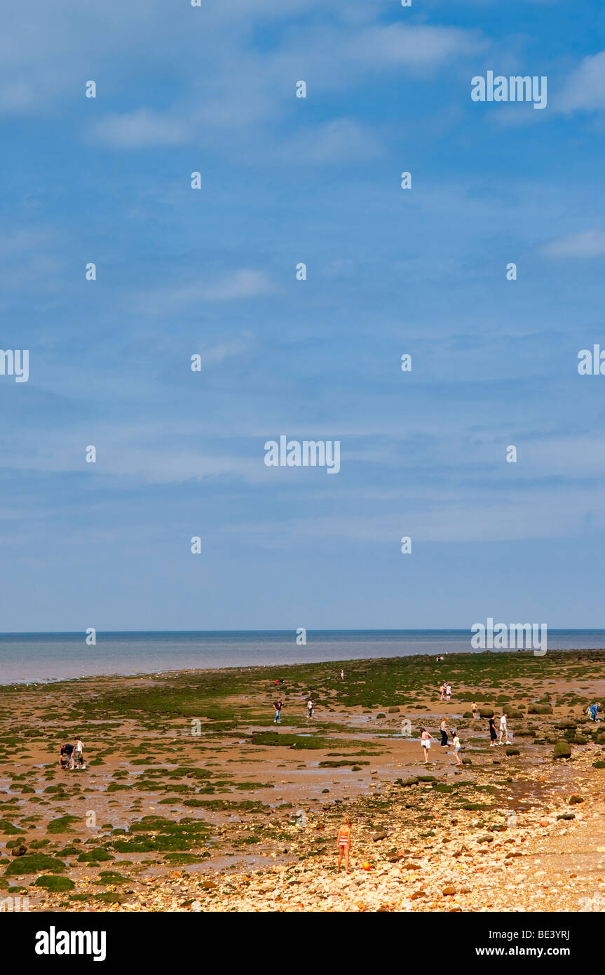 The beach of Hunstanton , North Norfolk , Uk with holidaymakers in the summer Stock Photo