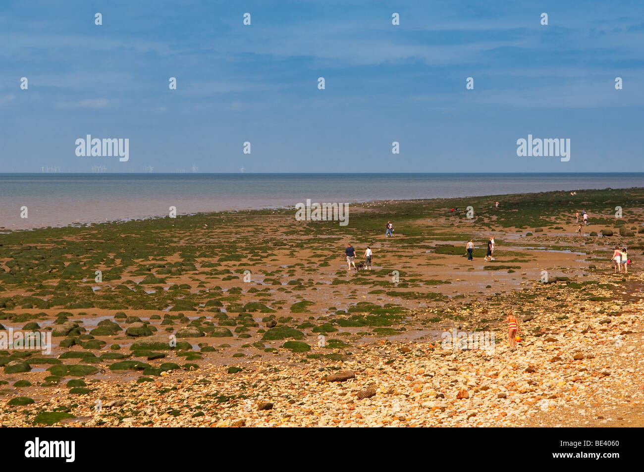 The beach of Hunstanton , North Norfolk , Uk with holidaymakers in the summer Stock Photo