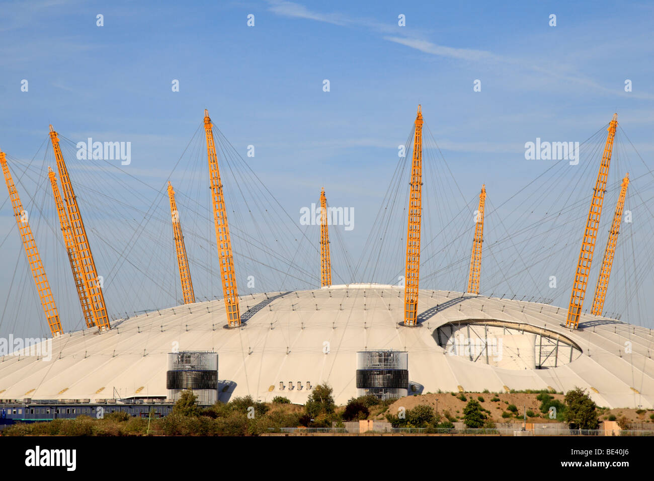 The O2 dome (formerly the Millennium Dome) in London Docklands, North Greenwich, UK.  As viewed from the Isle of Dogs. Stock Photo