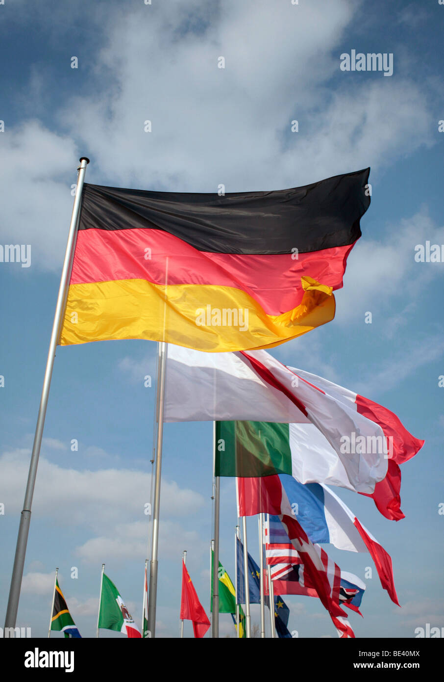 Internationale Flaggen vor dem Resort Schwielowsee Stock Photo