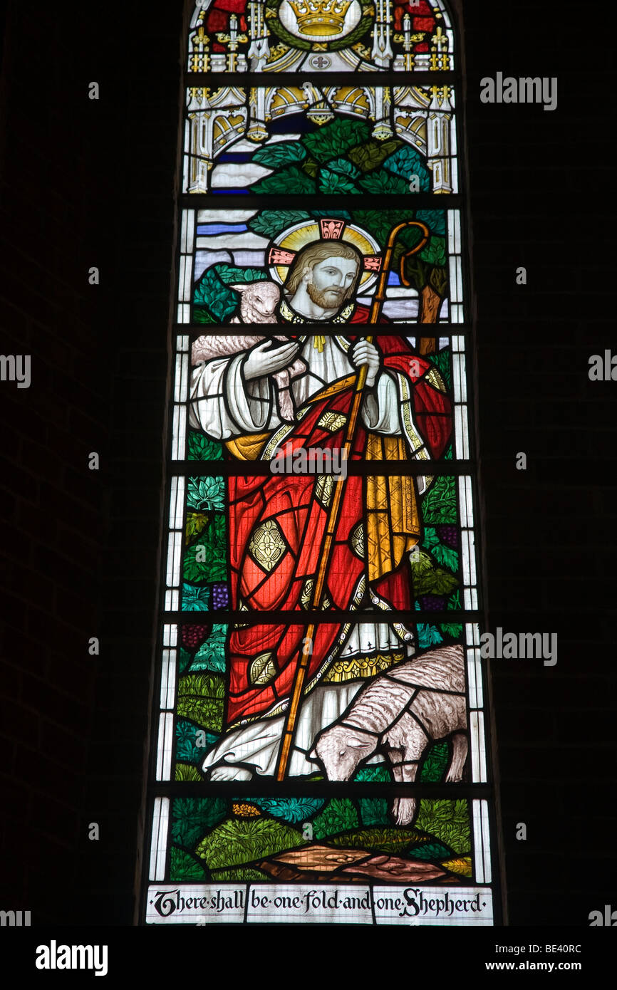 Stained glass window in local church, Port Stanley, Falkland Islands Stock Photo