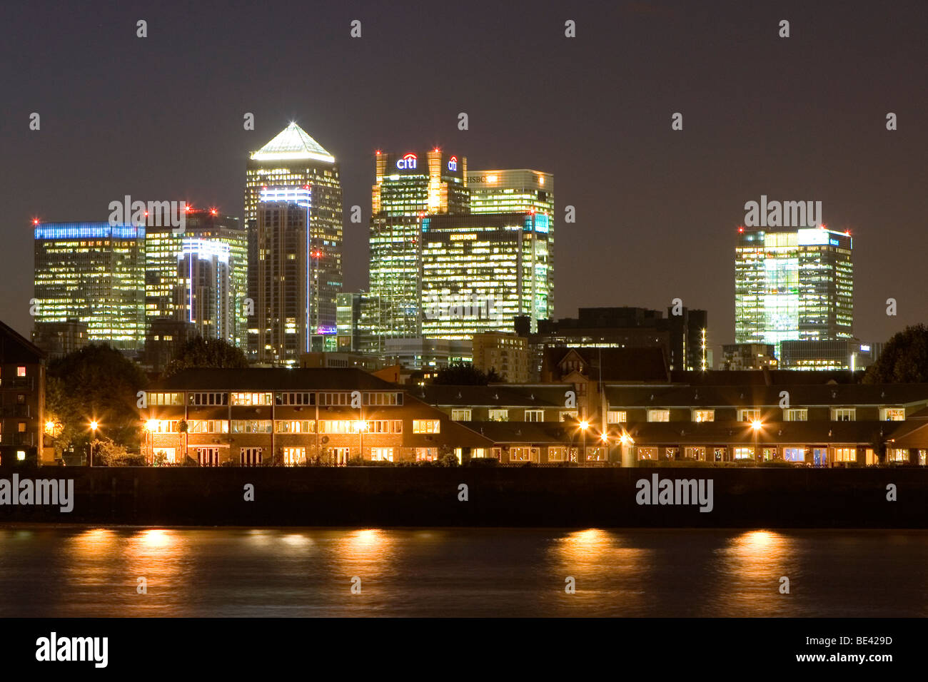 A night view of Canary Wharf skyline from Greenwich Stock Photo - Alamy