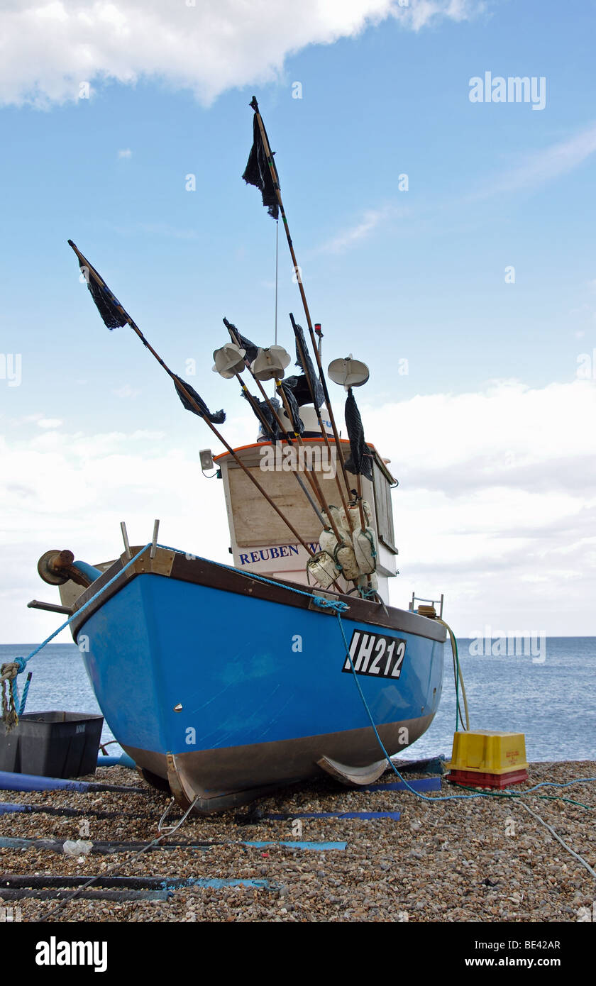 Fishing Boats and tackle at Aldeburgh beach in Suffolk, UK Stock Photo