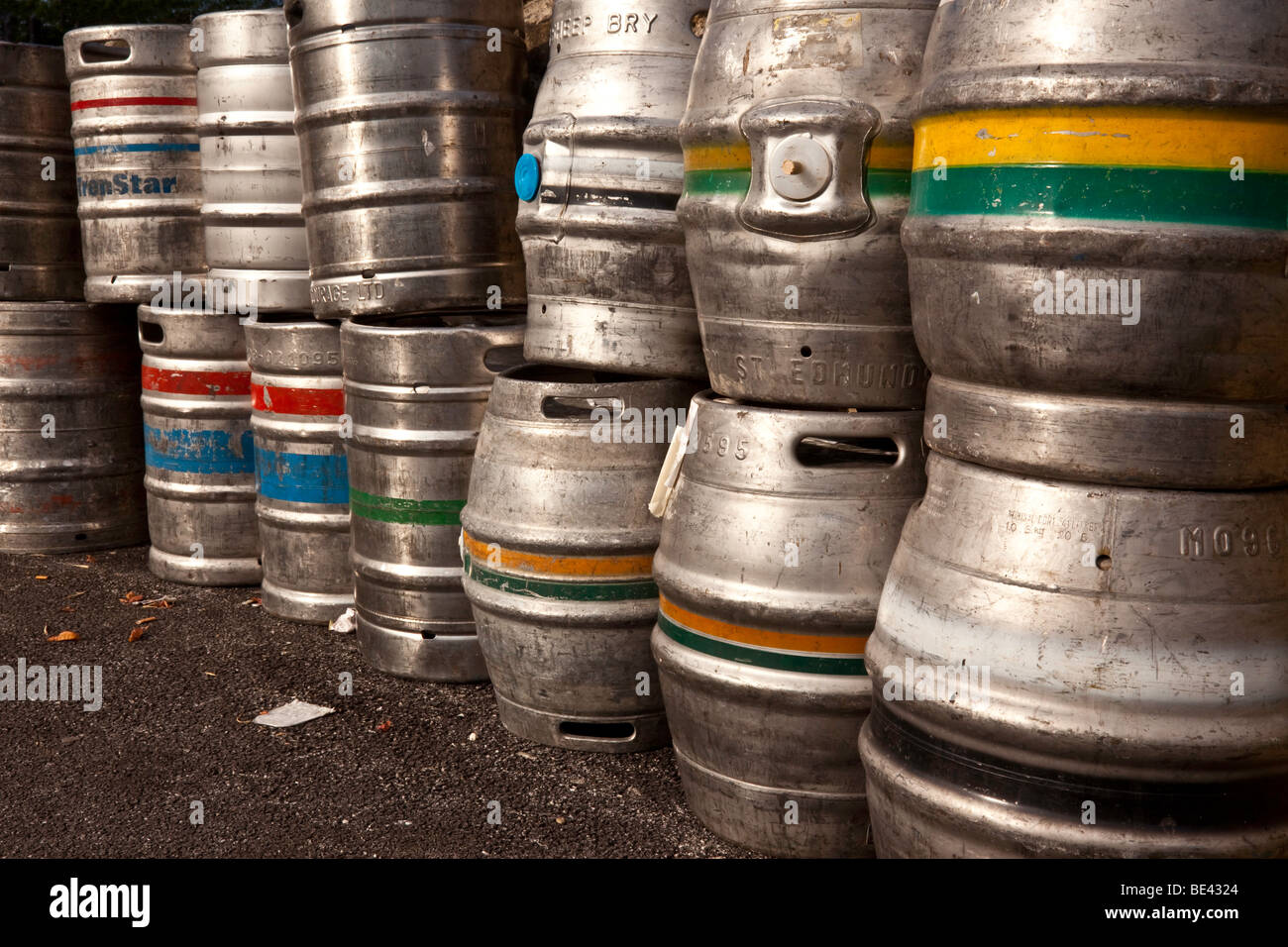 Stacked beer barrels Stock Photo Alamy