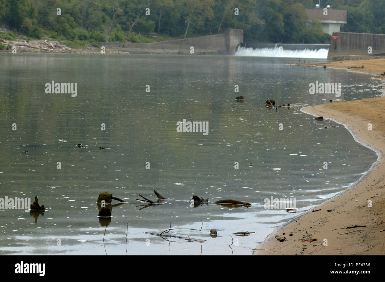Sandy beach below the lock and dam number 10 on the Kentucky River at