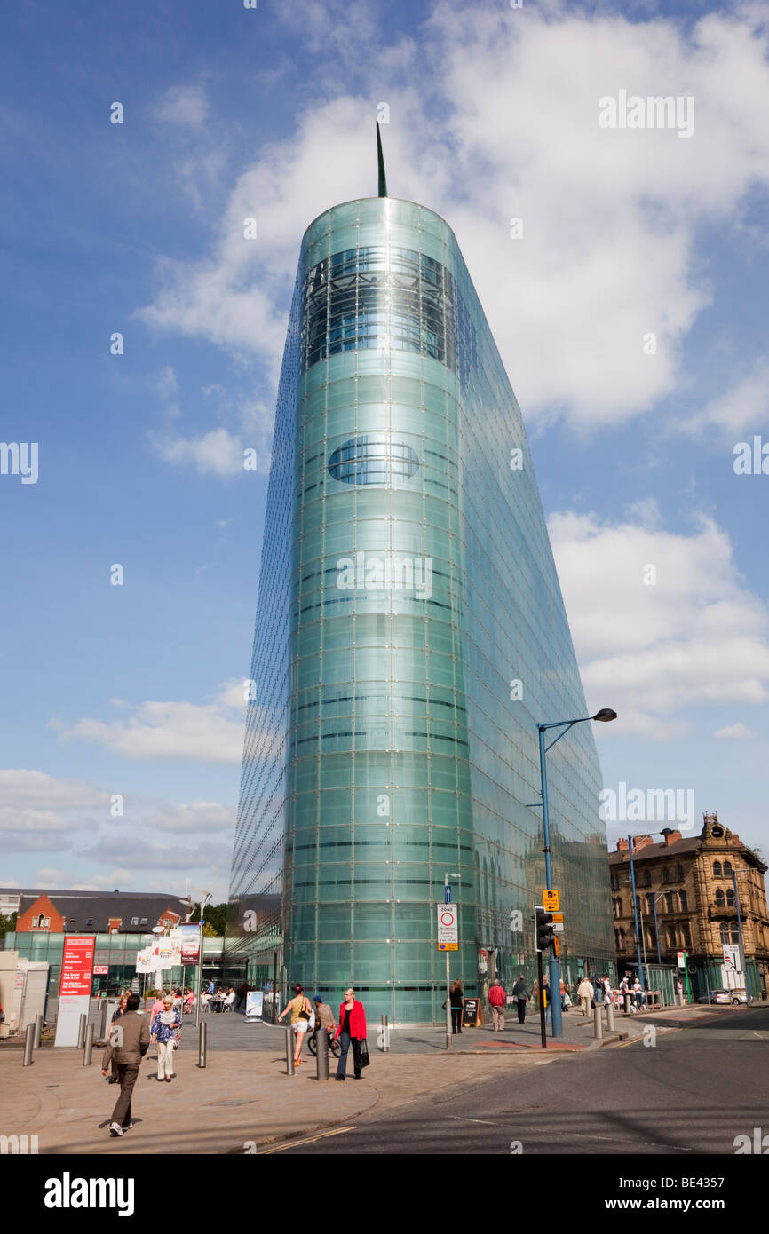Corporation Street, Manchester, England, UK, Europe. Urbis exhibition centre in modern glass building in the city centre Stock Photo