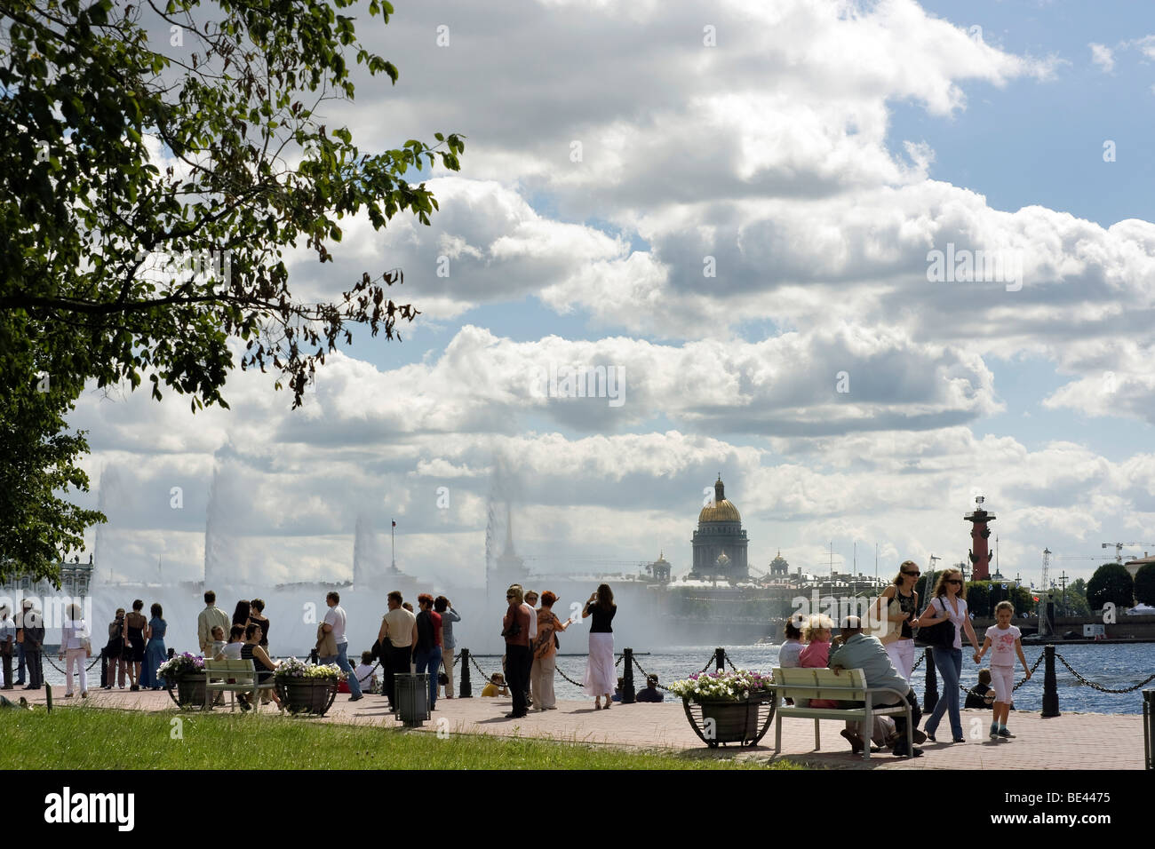 Embankment of Neva River, St. Petersburg, Russia Stock Photo