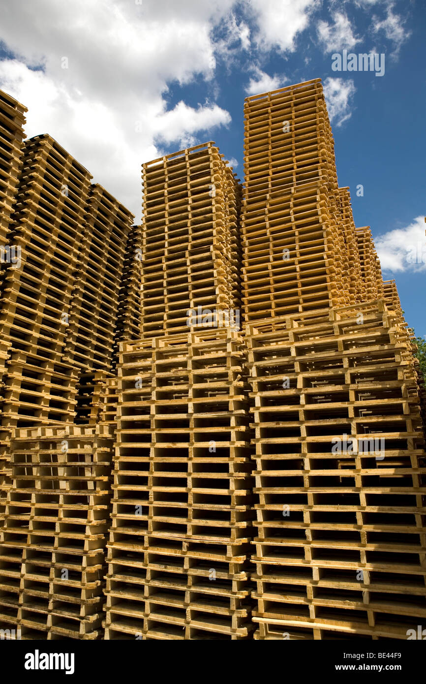 stacks of pallets outdoors Stock Photo Alamy