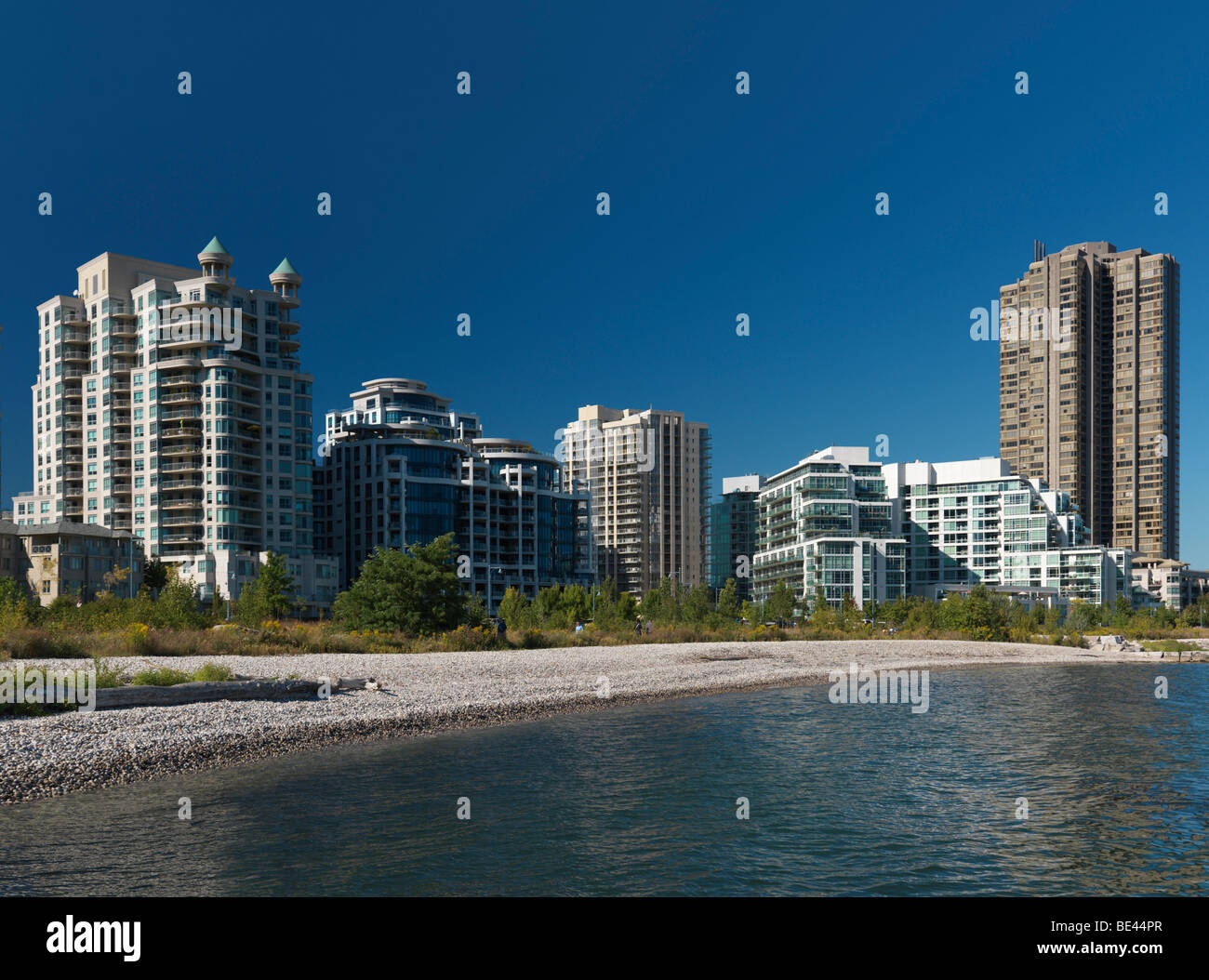 Condo buildings on a shore of the lake Ontario. South Etobicoke, Toronto, Ontario, Canada. Stock Photo