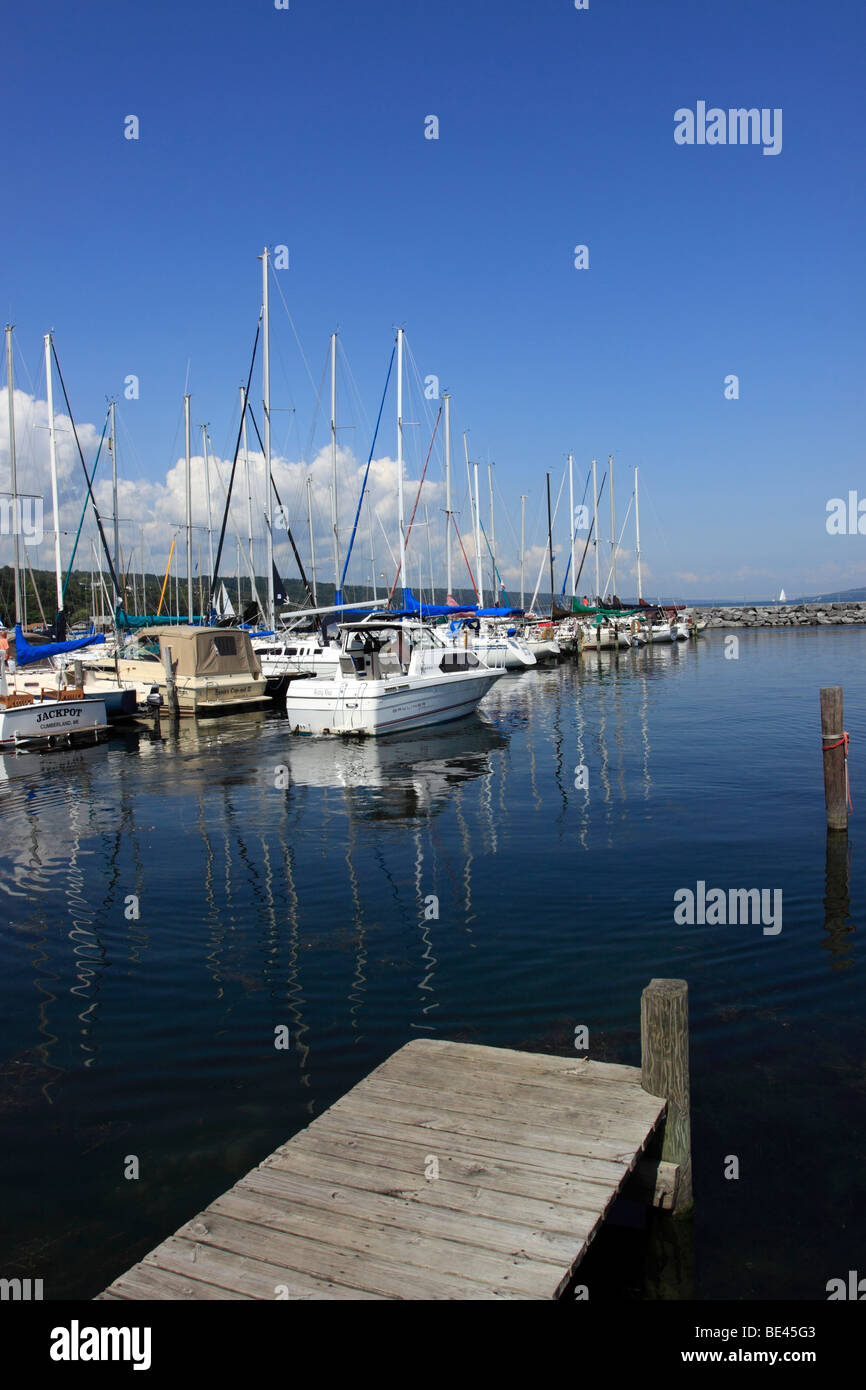 Marina and harbor on Seneca Lake, one of the 7 Finger Lakes, Watkins Glen, NY Stock Photo