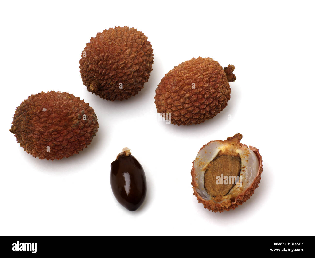 Tropical Fruit The lychee or laichi and lichu genus Litchi soapberry family Sapindaceae. Stock Photo
