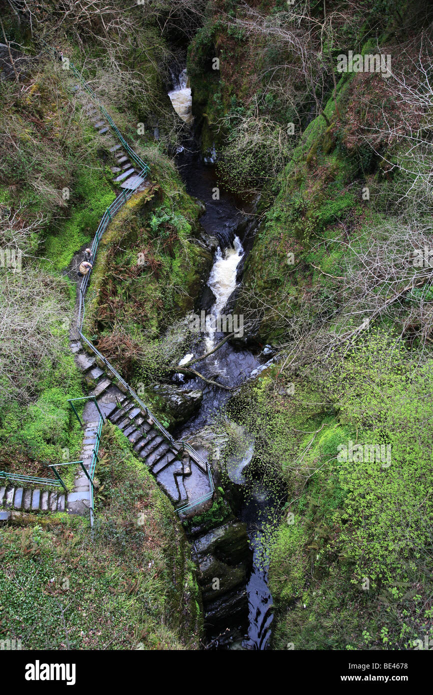 Devil's Bridge and gorge over the river Mynach at Pontarfynach, Ceridigeon, Wales Stock Photo