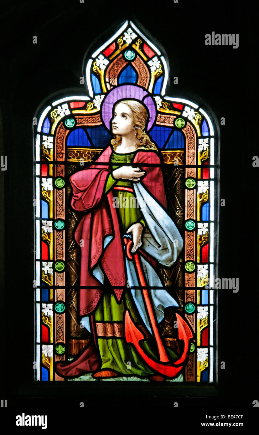 A Stained Glass Window Depicting Saint Faith, St John the Evangelist Church Washingborough, Lincolnshire Stock Photo