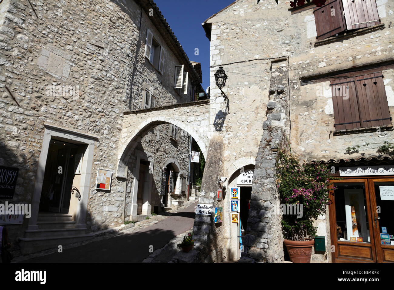 art galleries on rue grande the main street st paul de vence provence alpes maritimes south of france Stock Photo