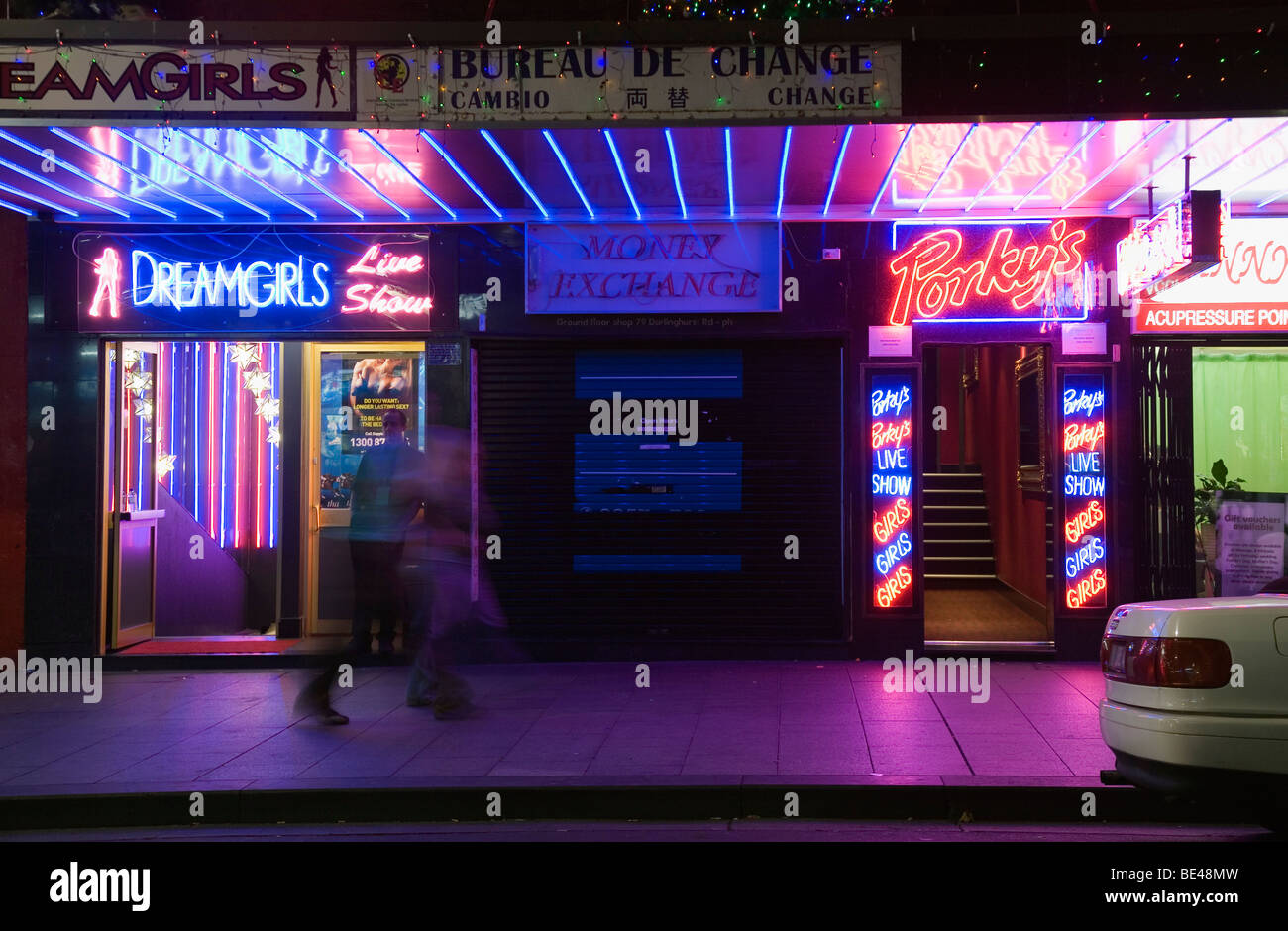 Strip joints and bright neon on Darlinghurst Road.  Kings Cross, Sydney, New South Wales, AUSTRALIA Stock Photo
