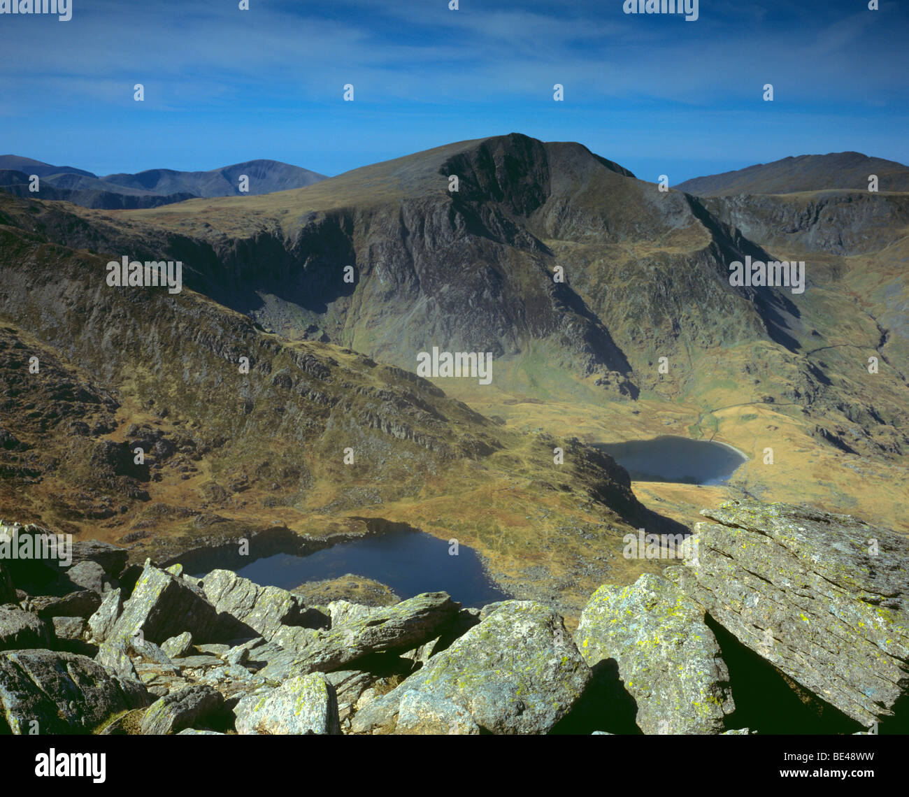 Y Garn Snowdonia Wales mountainous landscape in sunny weather Stock Photo