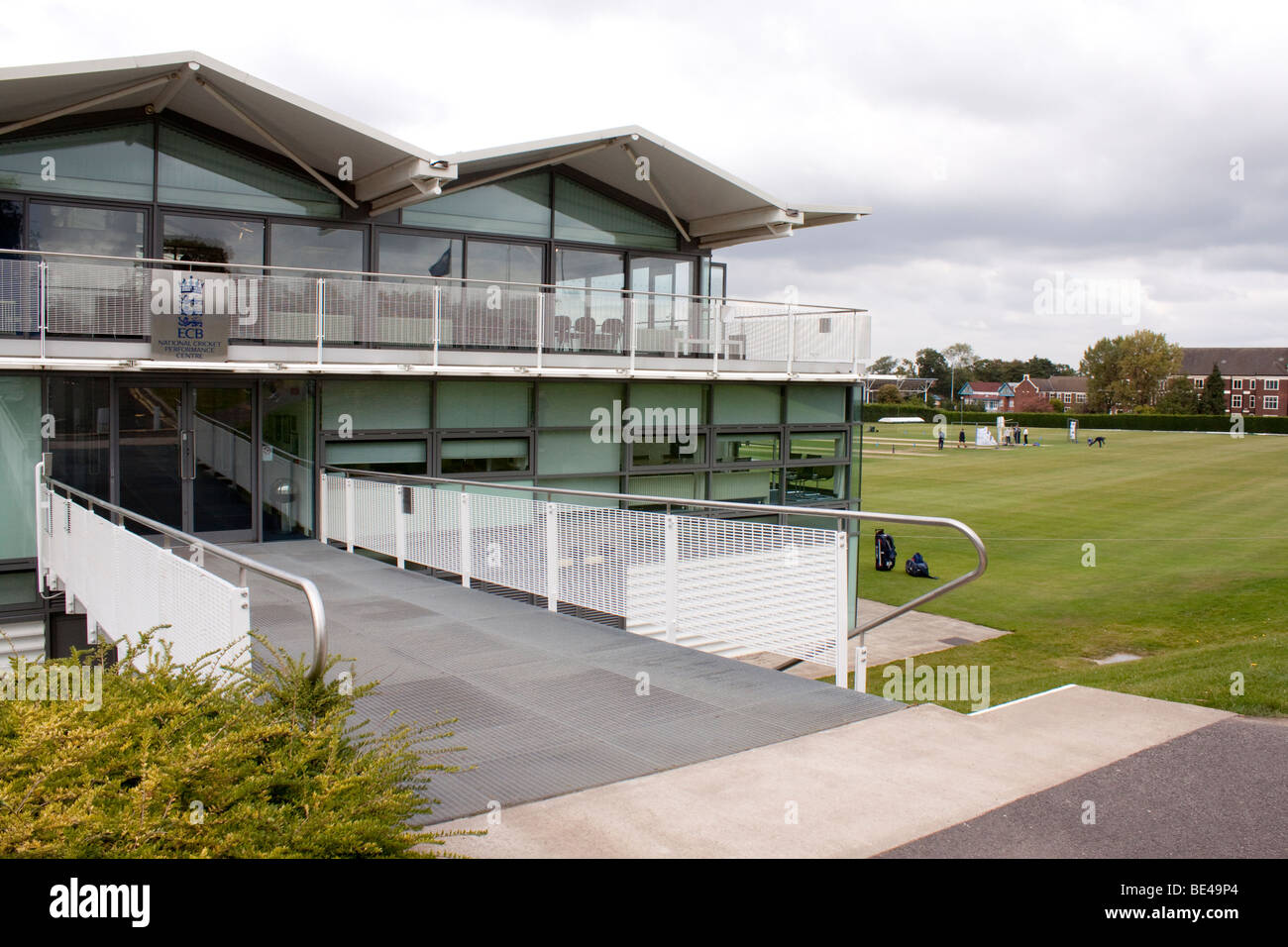 Pavilion and pitch at ECB National Cricket Performance Centre at Loughborough University