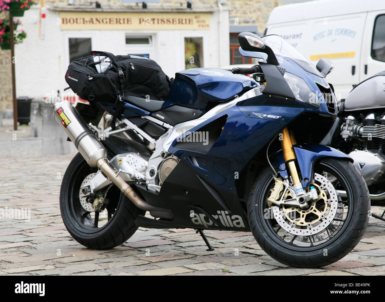 aprilia RSV 1000R motorcycle in french town Stock Photo