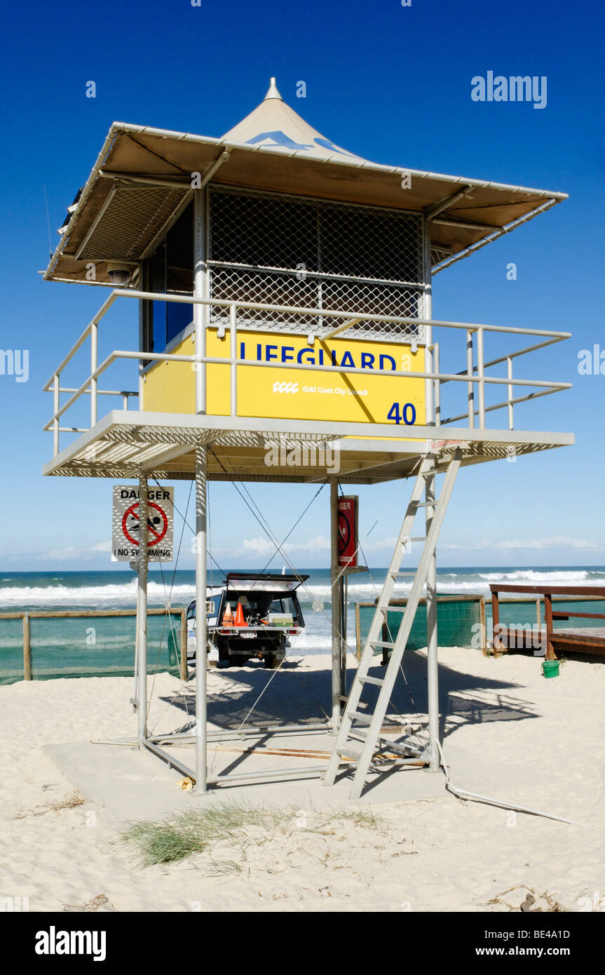 Lifeguard lookout tower on the beach of Surfers Paradise, Gold Coast, Queensland, Australia Stock Photo