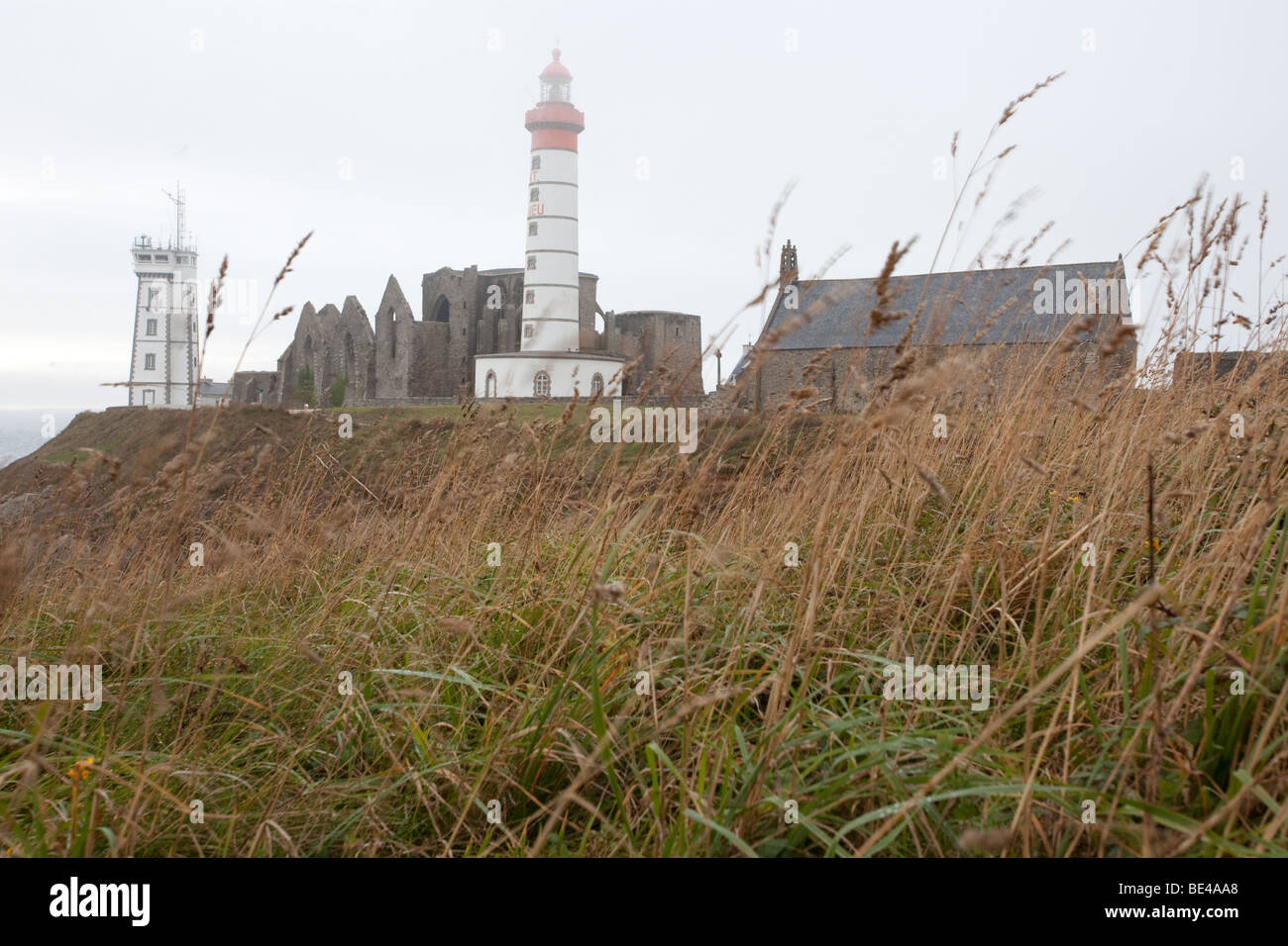 saint mathieu lighthouse and abbey ruins in finistere, brittany, france ...