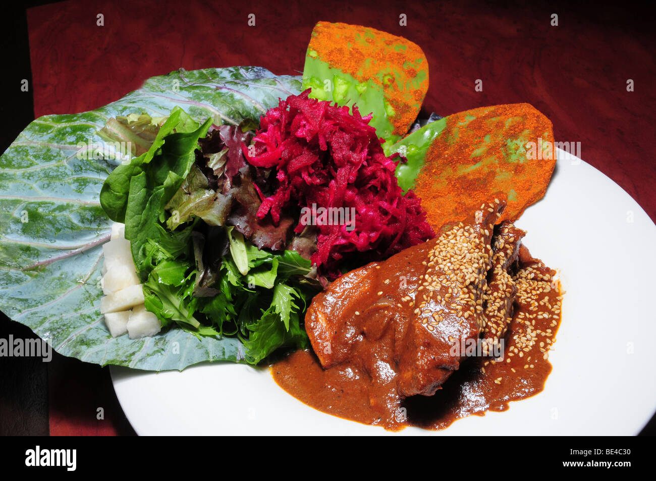 Mole de Chilhuacle. Cafe Poca Cosa, Tucson, Arizona, USA, offers Mexican cuisine. Stock Photo