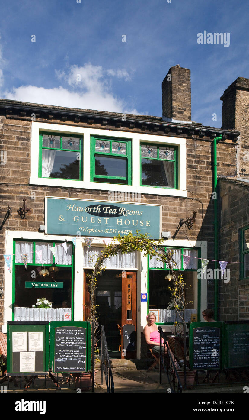 UK, England, Yorkshire, Haworth, Main Street, small cafe in former weavers cottage Stock Photo
