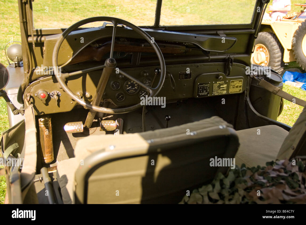 Interior of a wartime Willys Jeep Stock Photo