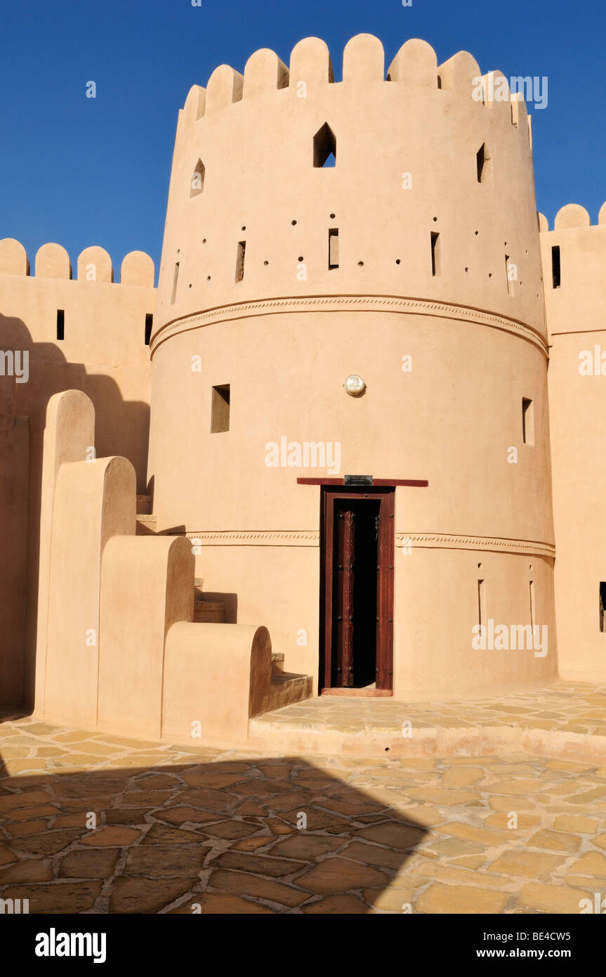 Historic adobe fortification, Jaalan Bani Bu Hasan Fort or Castle, Sharqiya Region, Sultanate of Oman, Arabia, Middle East Stock Photo
