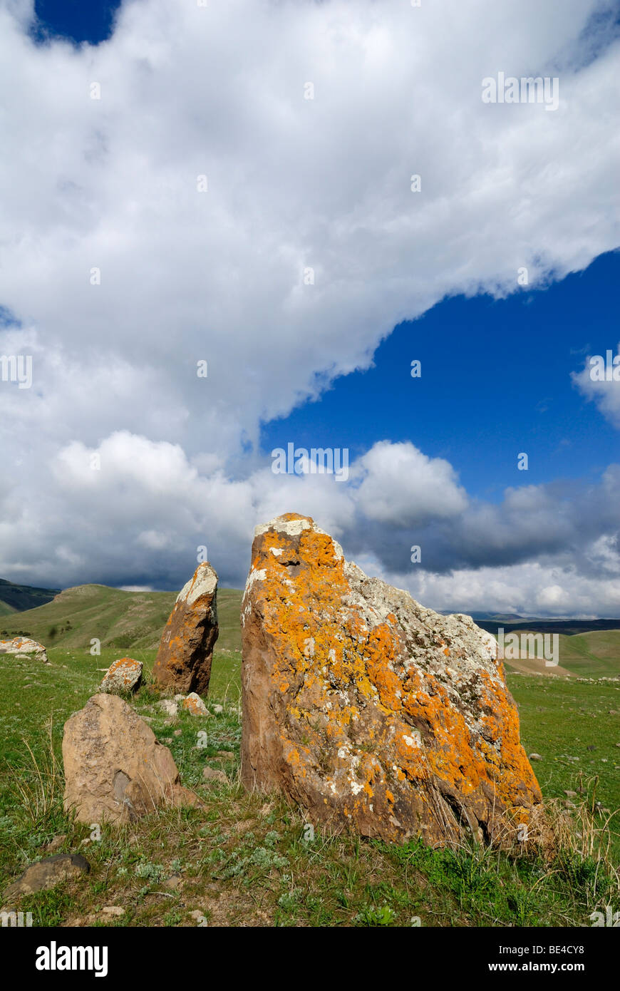 Zorats Karer, 6000 B.C. stoneage observatory, menhir of Karahunj, Cara Hunge, Armenia, Asia Stock Photo