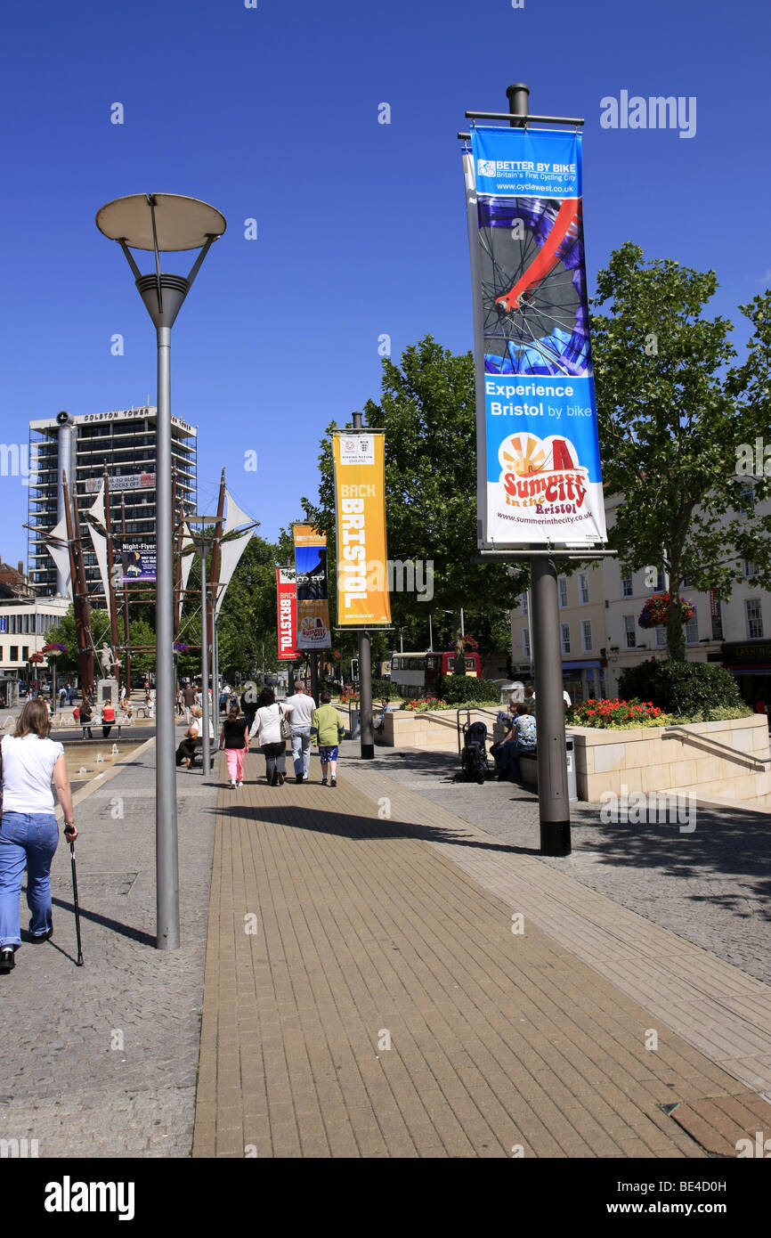 Banners in Broad Quay Bristol UK Stock Photo Alamy