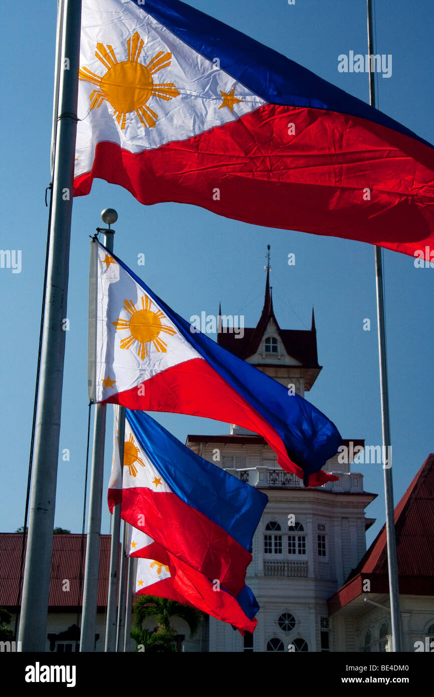 Philippine flags at the Aguinaldo National Shrine in Kawit, Cavite. Stock Photo