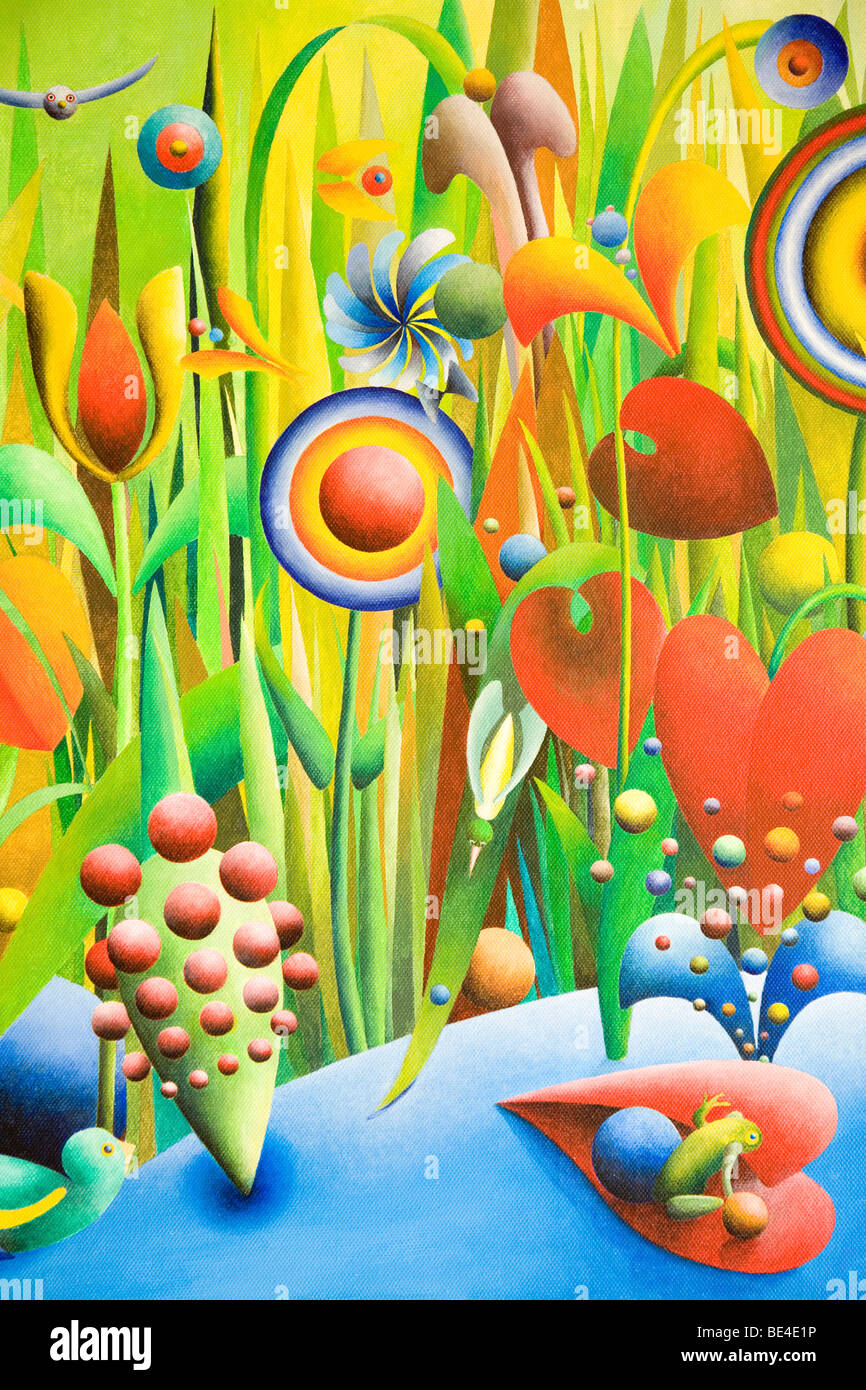 Fantasy garden with heart, acrylic picture, by the artist Gerhard Kraus, Kriftel, Germany Stock Photo