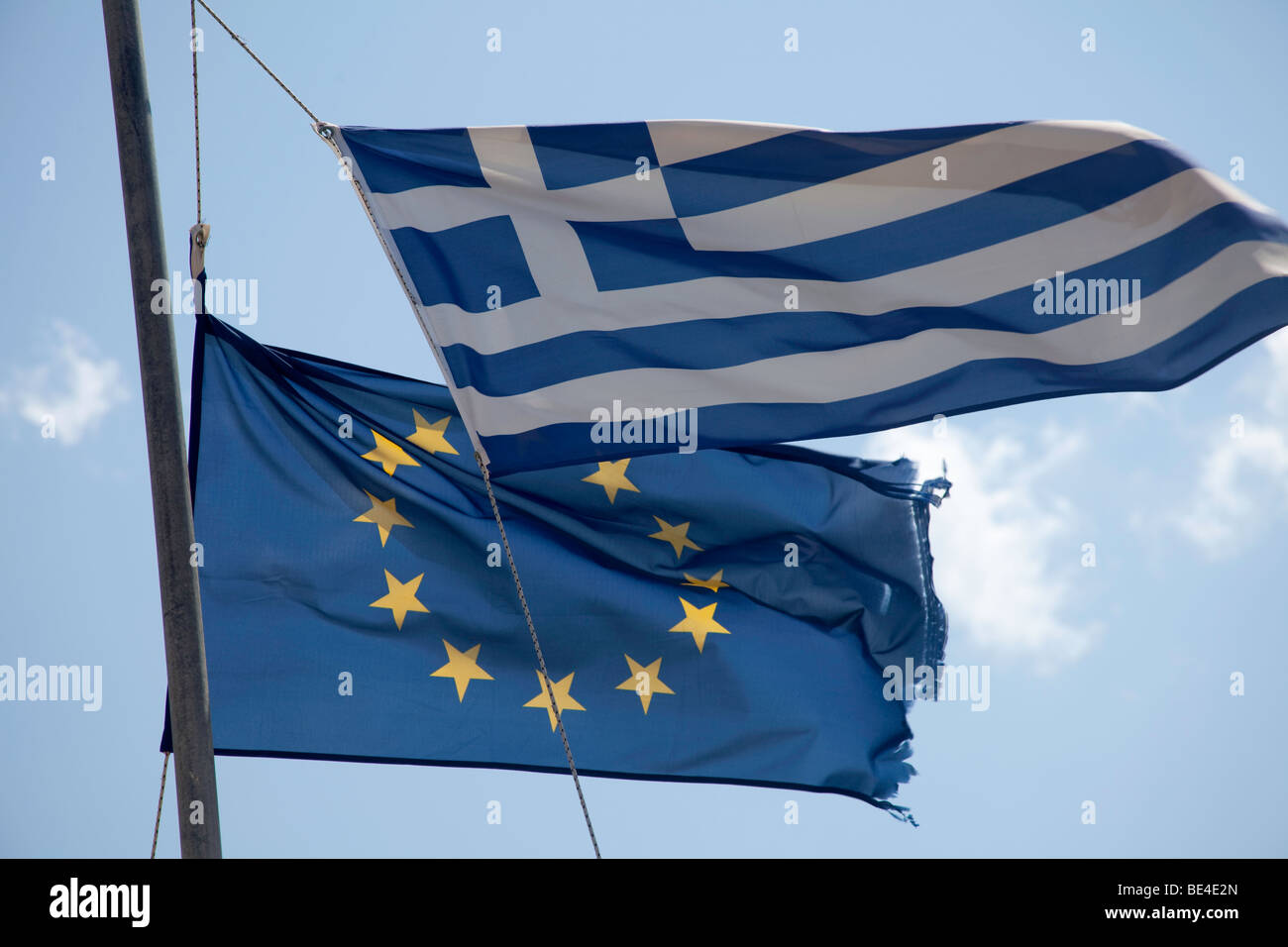 flag of European Union and Greece Stock Photo