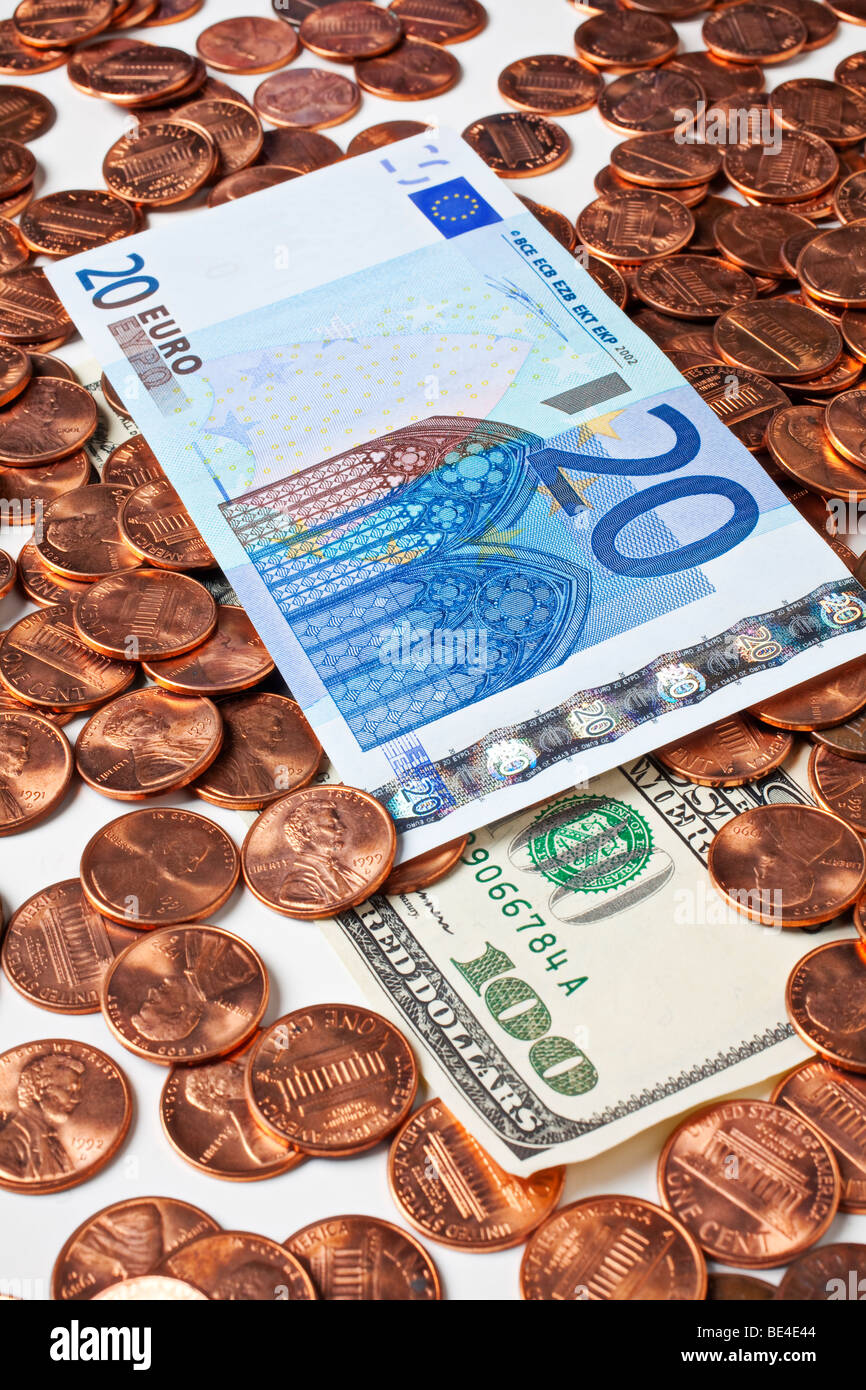 20 Euro on American pennies Stock Photo