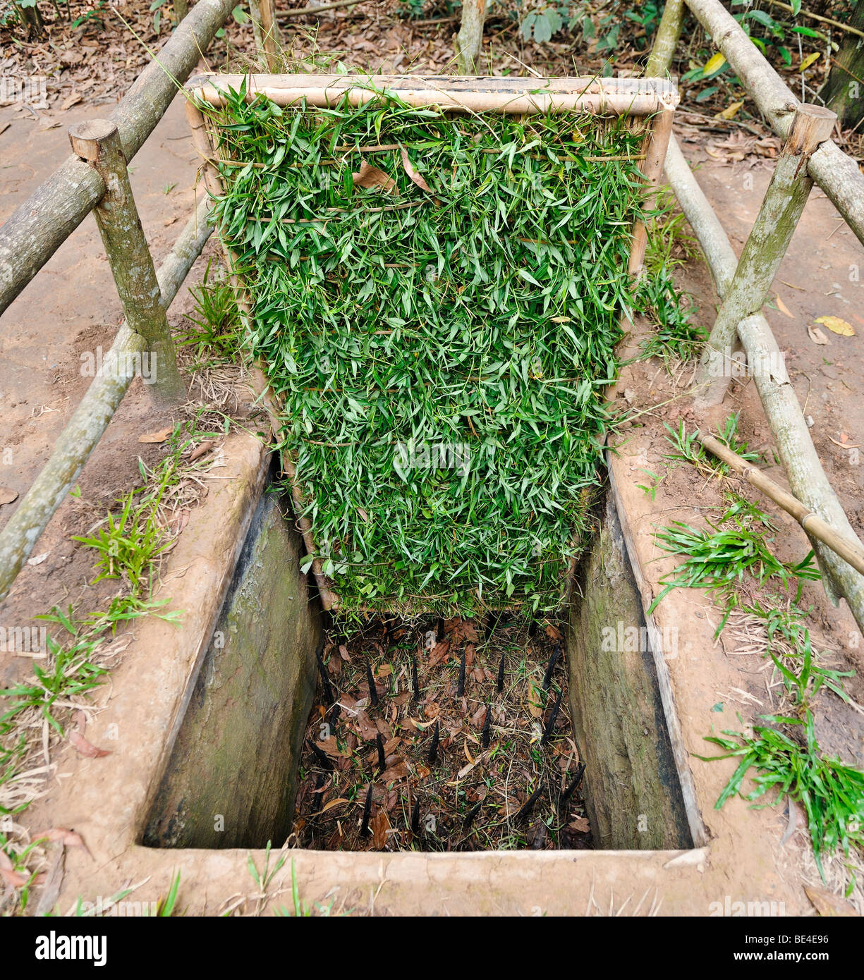 Trap of the Viet Cong, with metal spikes, in the war museum in Cu Chi, Vietnam, Asia Stock Photo