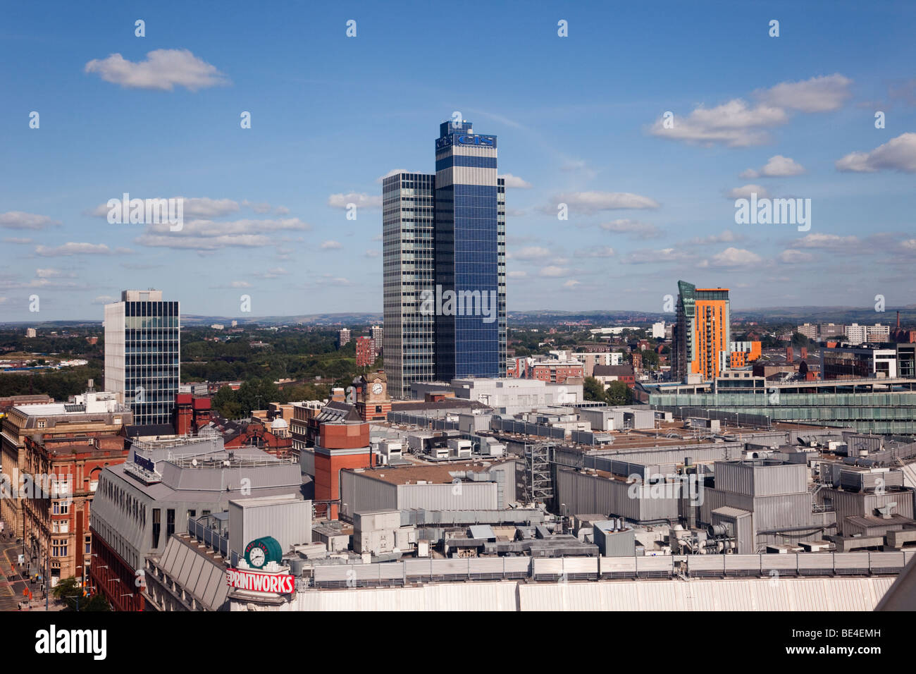 Corporation Street, Manchester, England, UK, Europe. Skyline view north from The Wheel of Manchester in the city centre Stock Photo