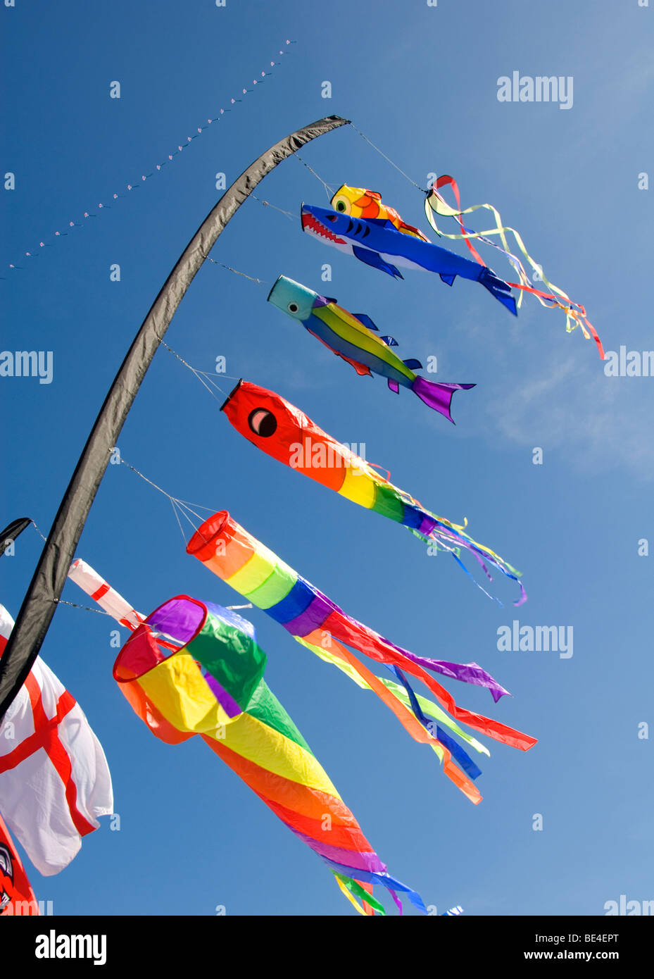 Flags and kites blowing in the wind, International Kite Festival