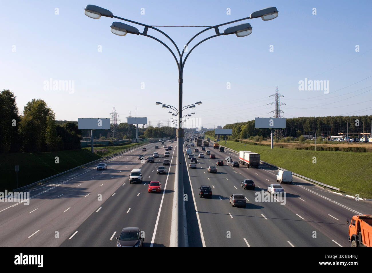 Moscow highway in the day - traffic Stock Photo