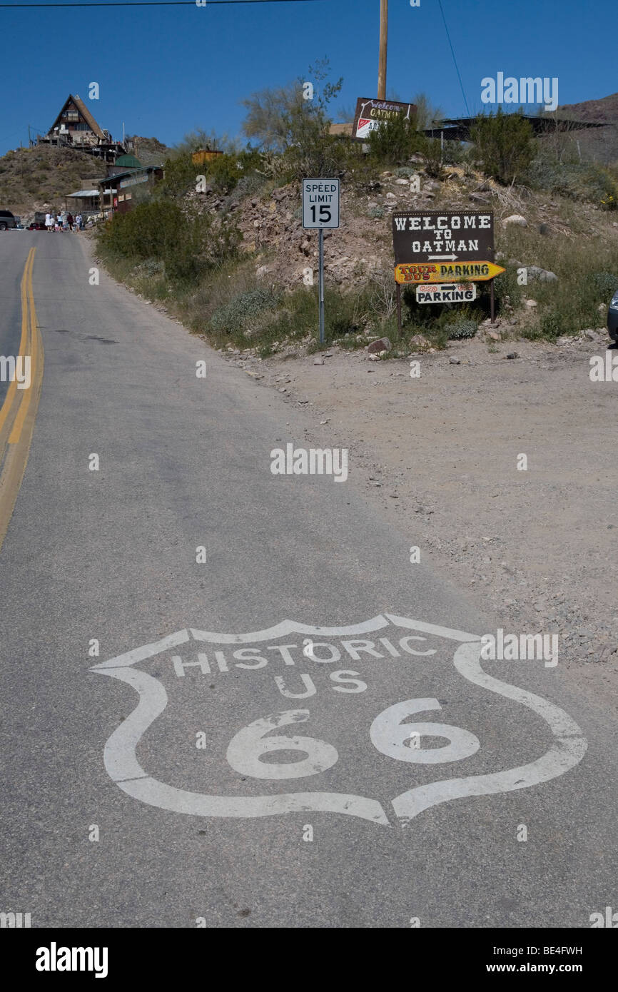 Old western town of Oatman, California along classic Route 66. Stock Photo