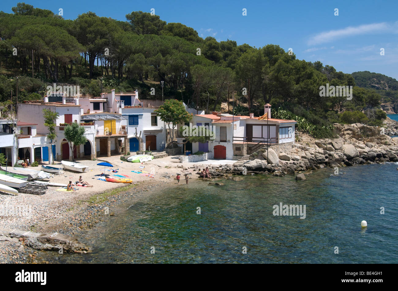 View of a small Mediterranean town in the Spanish coastline, Palamos, Girona, Spain. Stock Photo