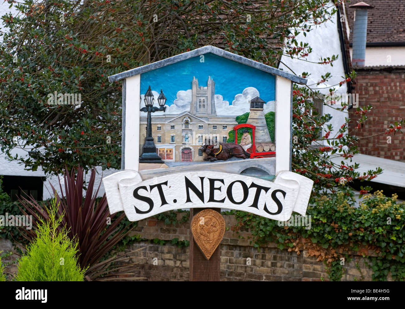 Sign as you enter the Cambridgeshire town of St Neots Stock Photo