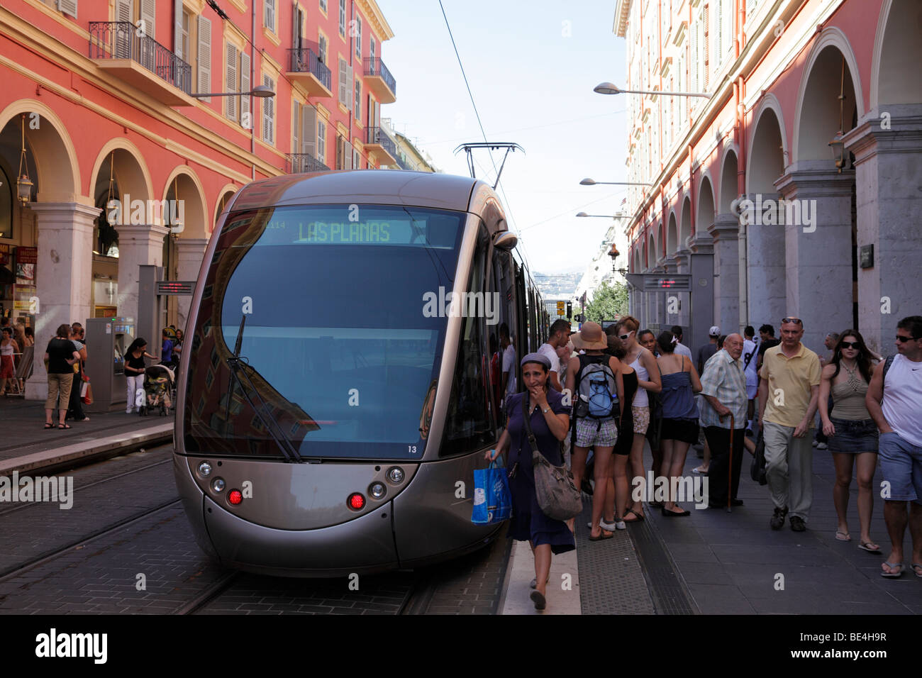 tram at the place massena stop the public system started running in november 2007 nice south of france Stock Photo
