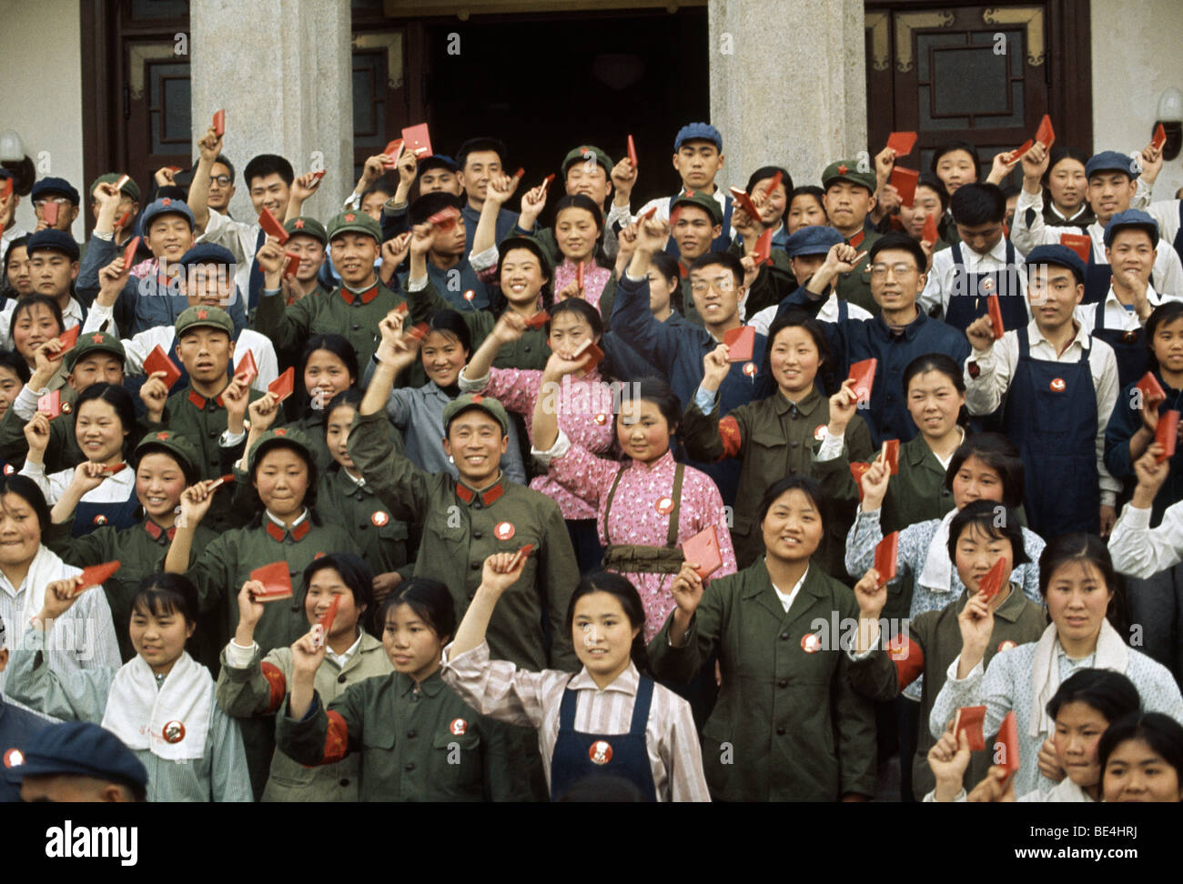 Students wave their 'Little Red Books' during the Cultural Revolution